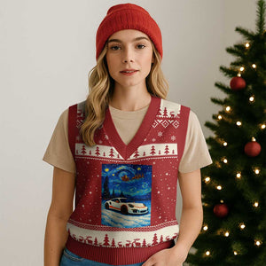 Racing Sports Car V-Neck Knit Sweater Vest Starry Night Racing Silhouette TS14 Red Beige Print Your Wear