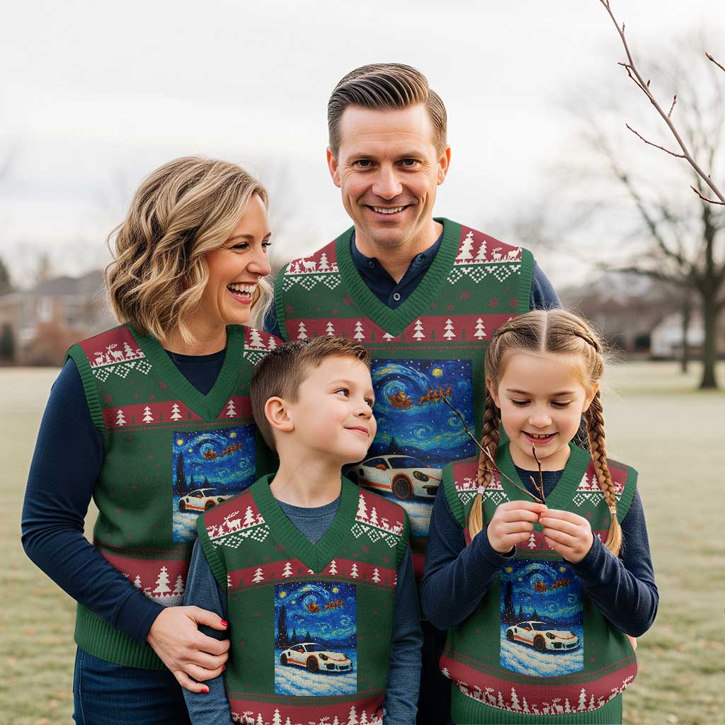 Racing Sports Car V-Neck Knit Sweater Vest Porsche 911 Starry Night Racing Silhouette TS14 Red Green Print Your Wear