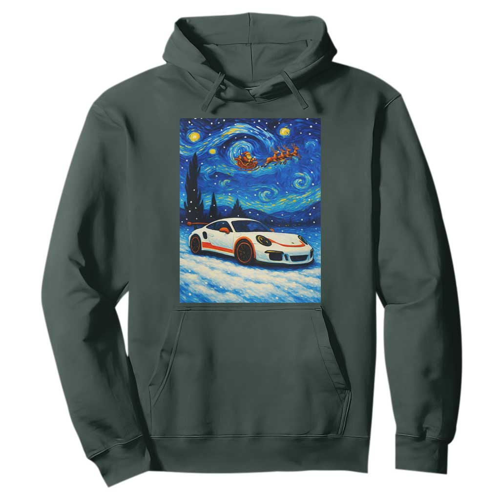 Racing Sports Car Hoodie Starry Night Racing Silhouette TS14 Dark Forest Green Print Your Wear