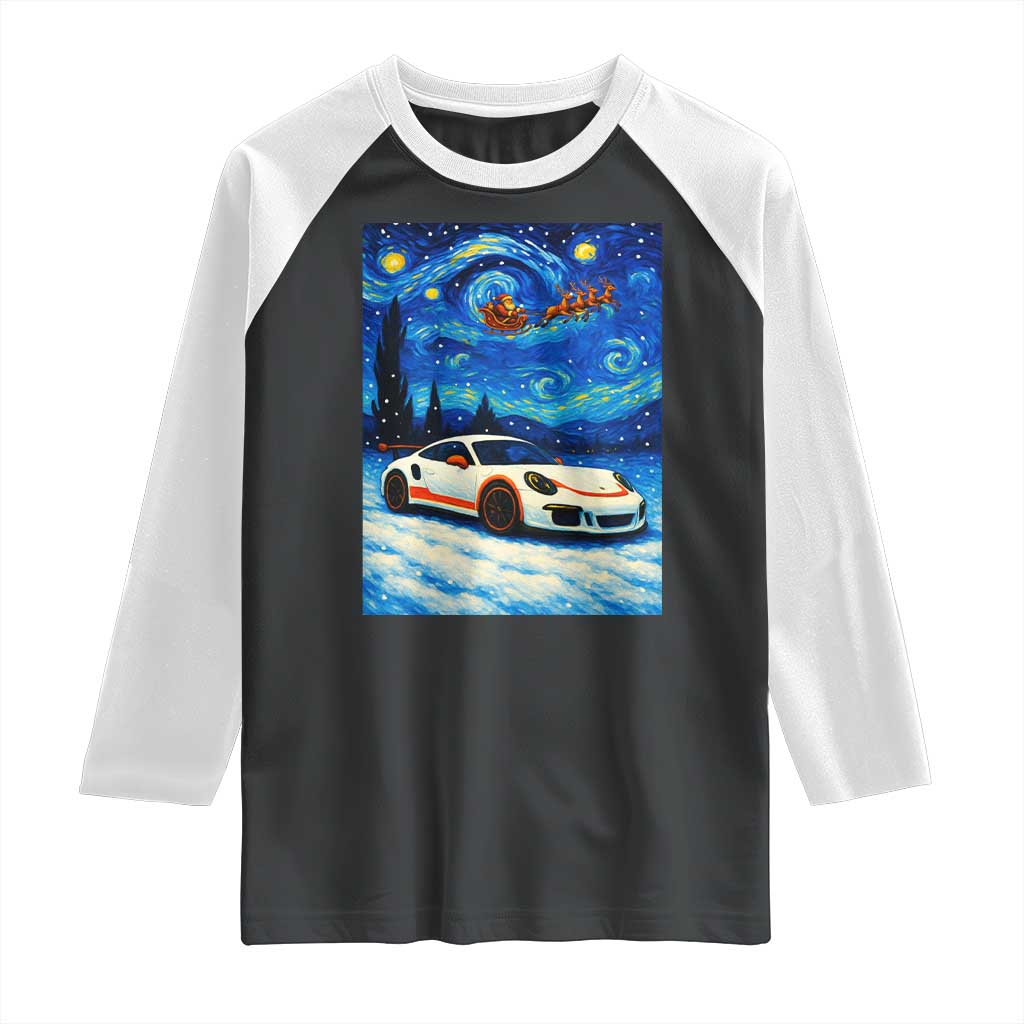 Racing Sports Car Raglan Shirt Porsche 911 Starry Night Racing Silhouette TS14 Black White Print Your Wear