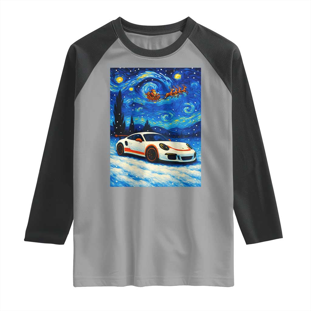 Racing Sports Car Raglan Shirt Starry Night Racing Silhouette TS14 Sport Gray Black Print Your Wear