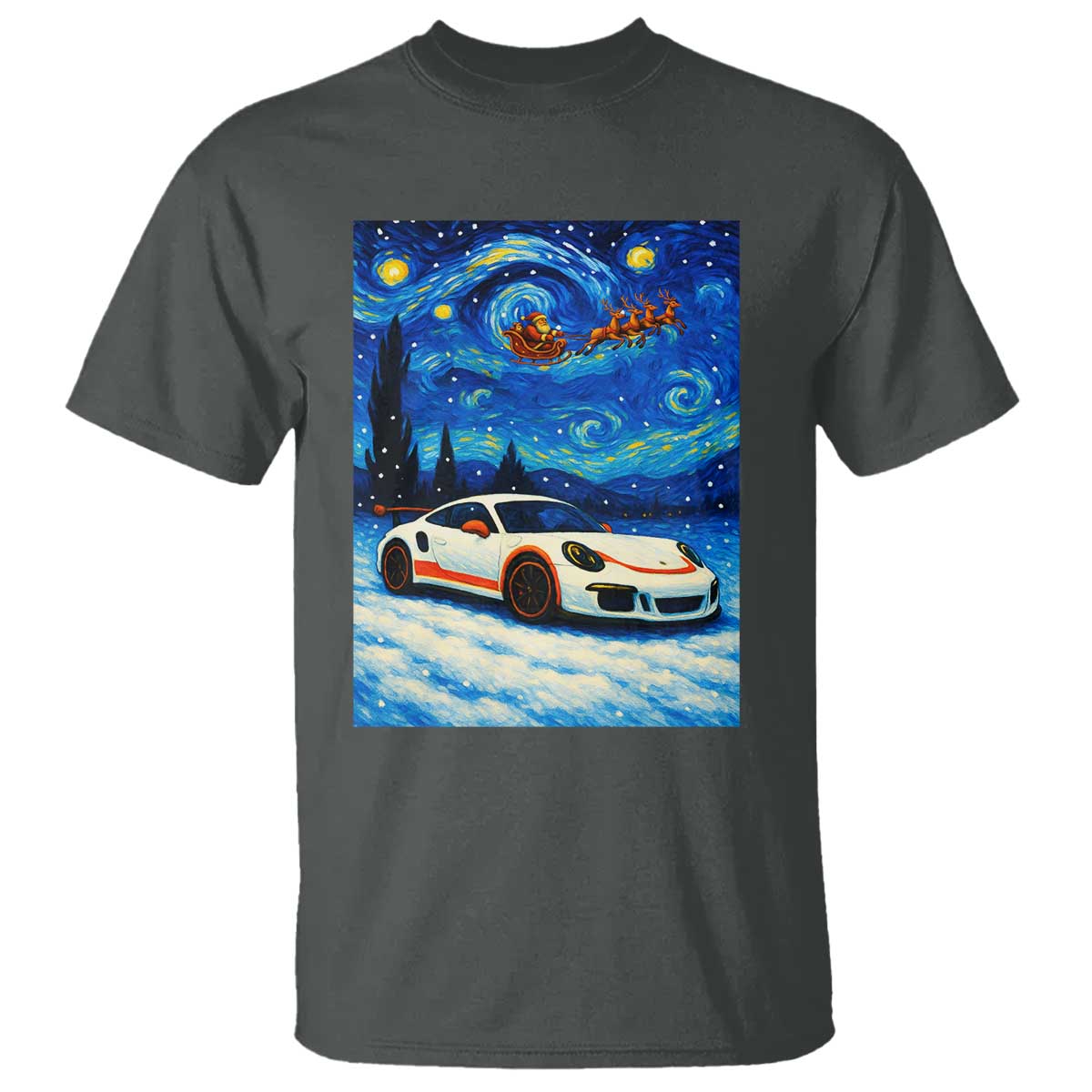 Racing Sports Car T Shirt Porsche 911 Starry Night Racing Silhouette TS14 Dark Heather Print Your Wear