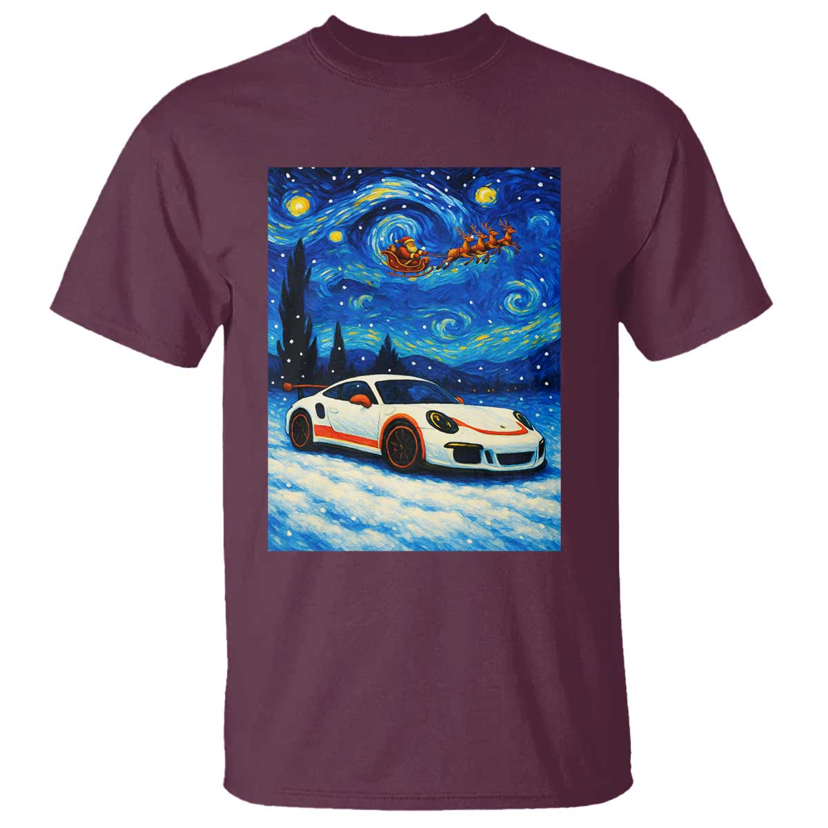 Racing Sports Car T Shirt Starry Night Racing Silhouette TS14 Maroon Print Your Wear