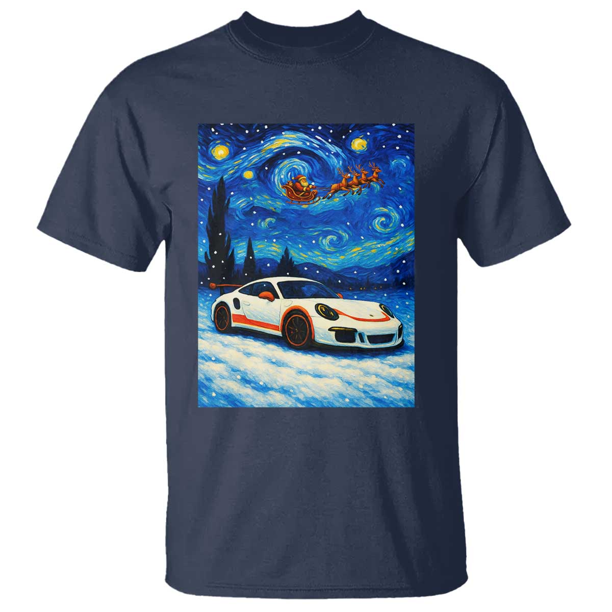 Racing Sports Car T Shirt Starry Night Racing Silhouette TS14 Navy Print Your Wear