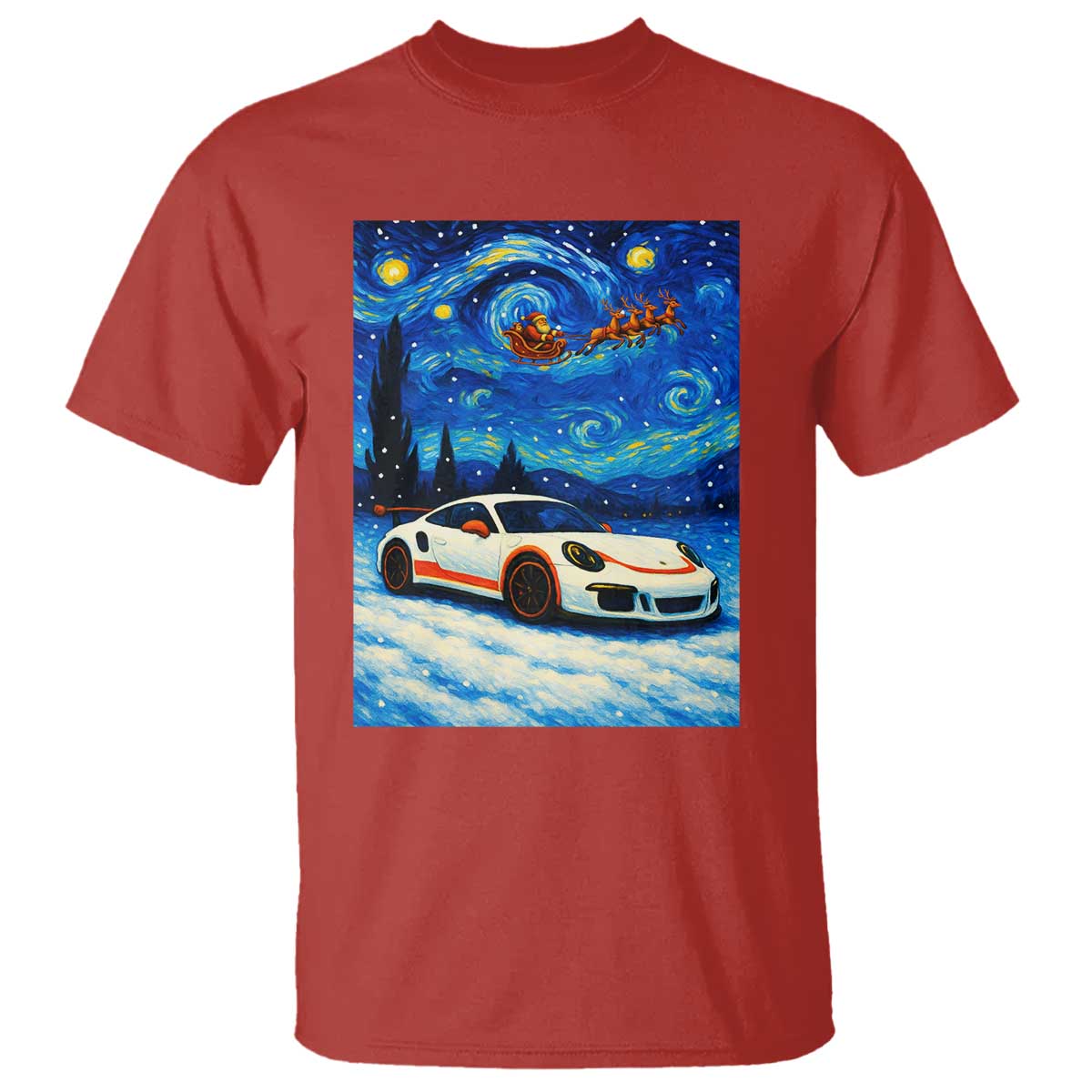 Racing Sports Car T Shirt Porsche 911 Starry Night Racing Silhouette TS14 Red Print Your Wear