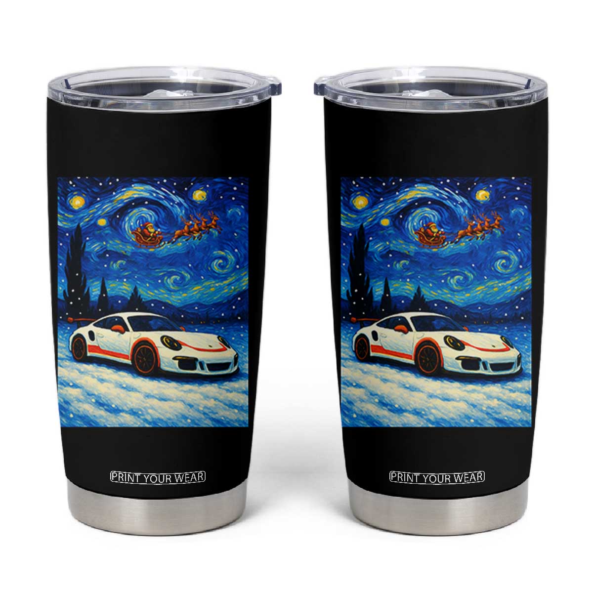 Racing Sports Car Tumbler Cup Porsche 911 Starry Night Racing Silhouette TS14 Black Print Your Wear