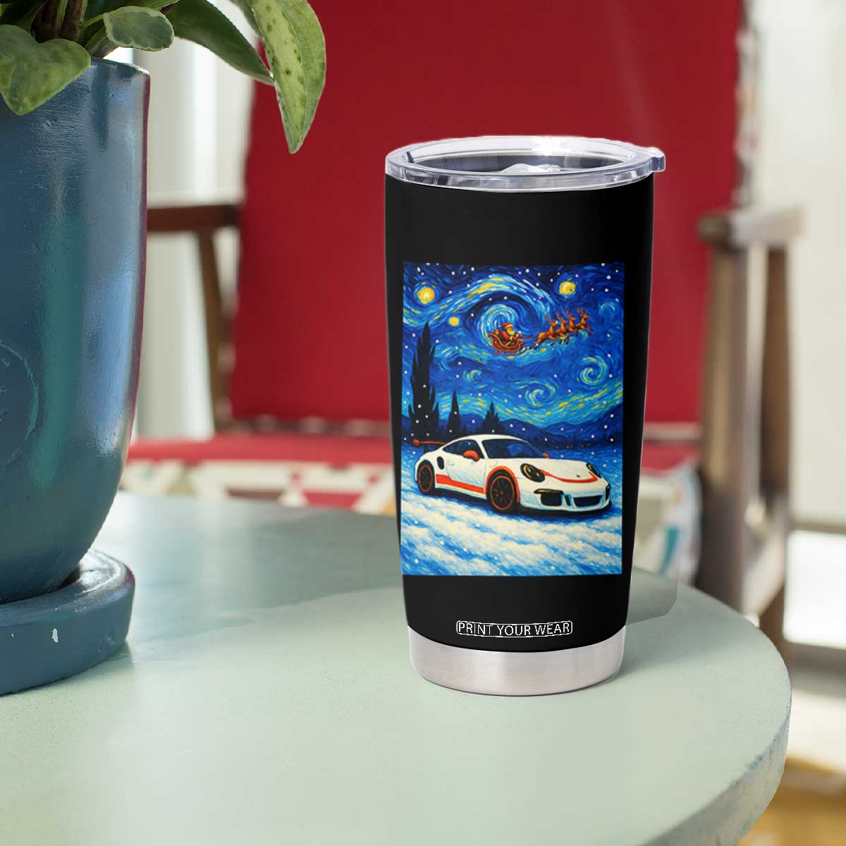 Racing Sports Car Tumbler Cup Porsche 911 Starry Night Racing Silhouette TS14 Print Your Wear