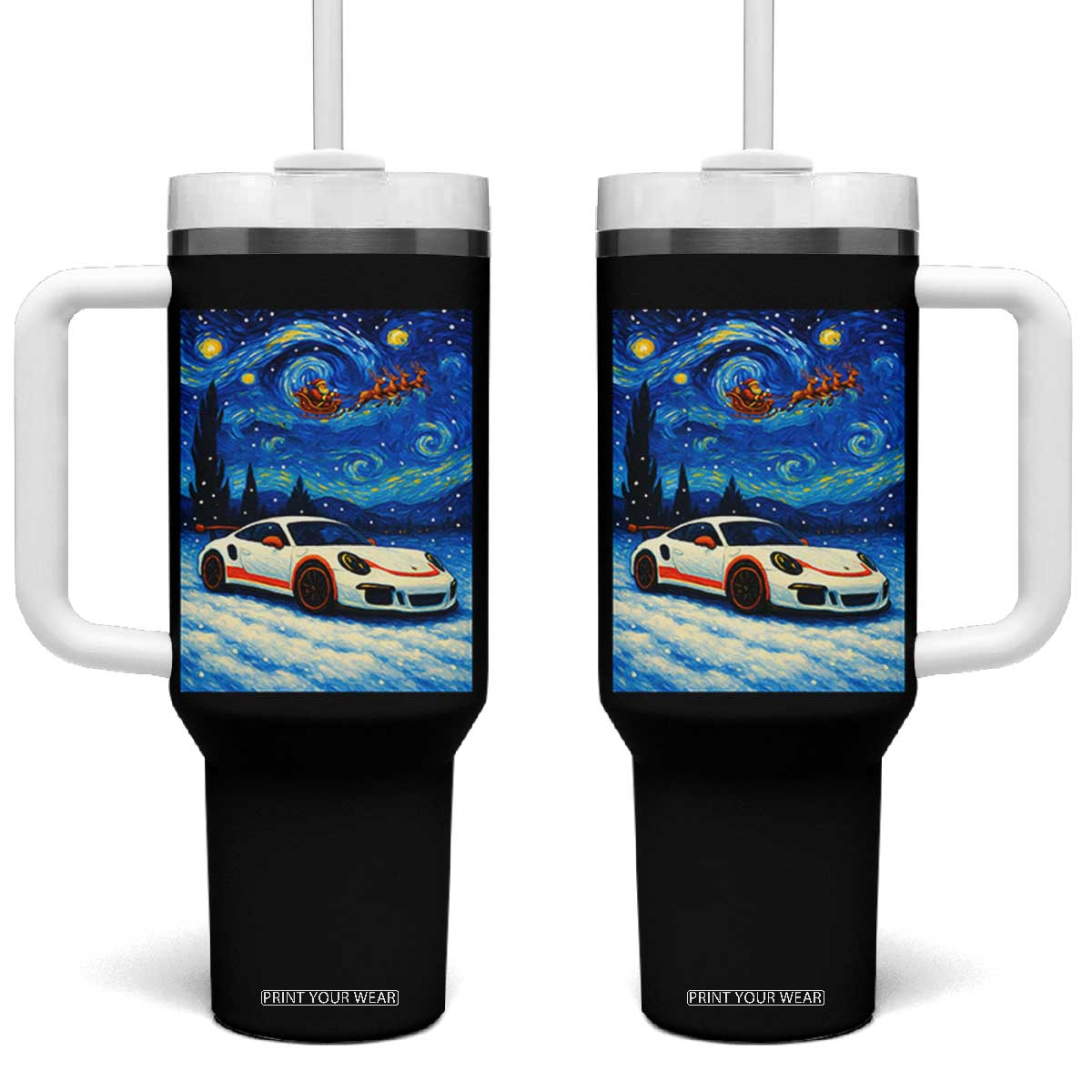 Racing Sports Car Tumbler With Handle Porsche 911 Starry Night Racing Silhouette TS14 One Size: 40 oz Black Print Your Wear