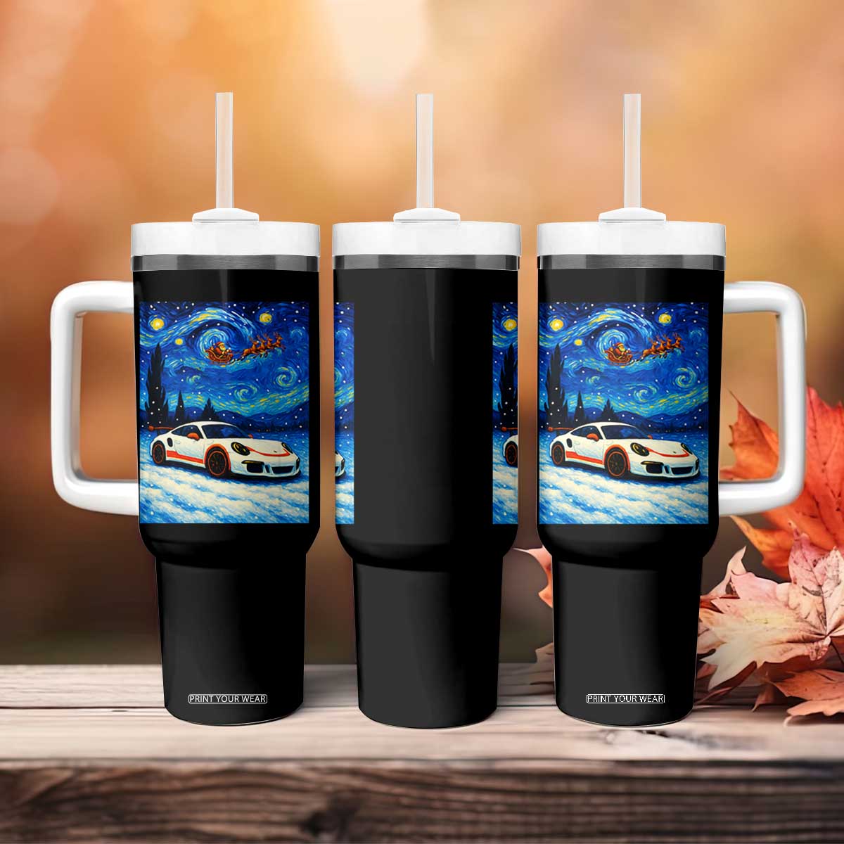 Racing Sports Car Tumbler With Handle Starry Night Racing Silhouette TS14 Print Your Wear