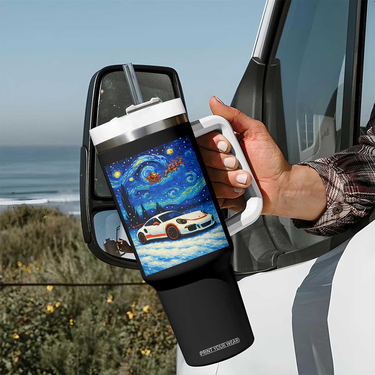 Racing Sports Car Tumbler With Handle Starry Night Racing Silhouette TS14 Print Your Wear