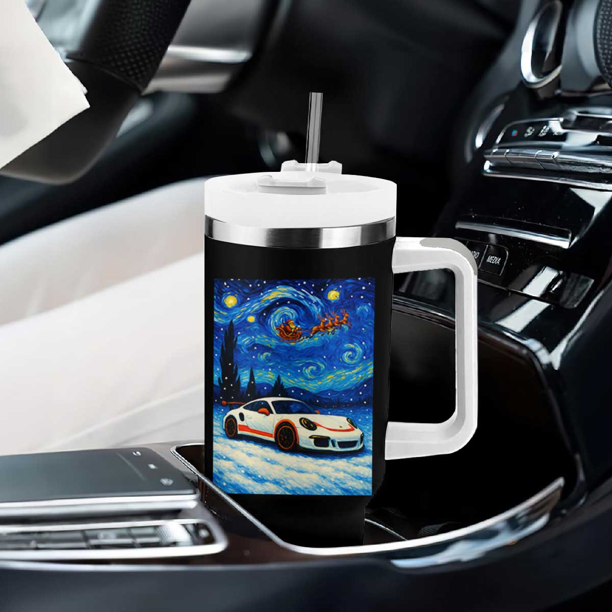 Racing Sports Car Tumbler With Handle Porsche 911 Starry Night Racing Silhouette TS14 Print Your Wear