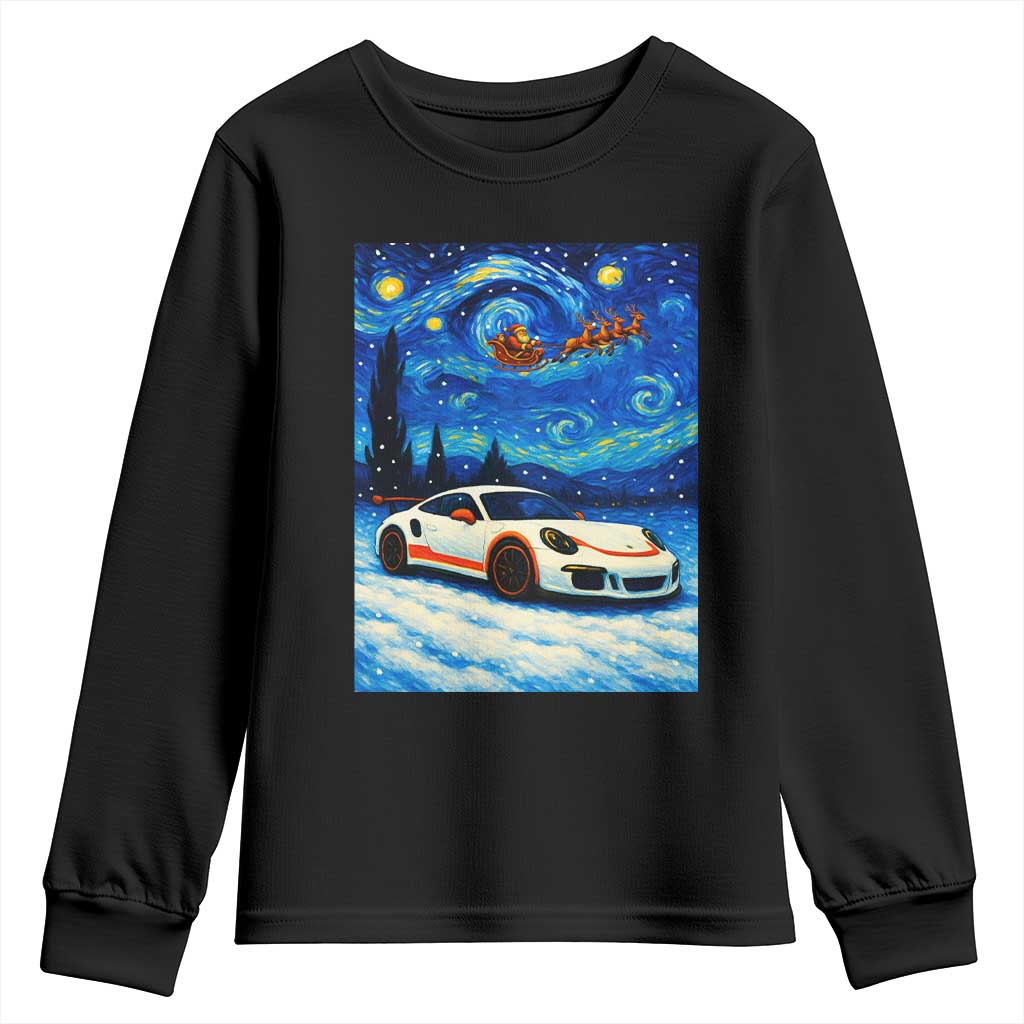 Racing Sports Car Youth Sweatshirt Porsche 911 Starry Night Racing Silhouette TS14 Black Print Your Wear