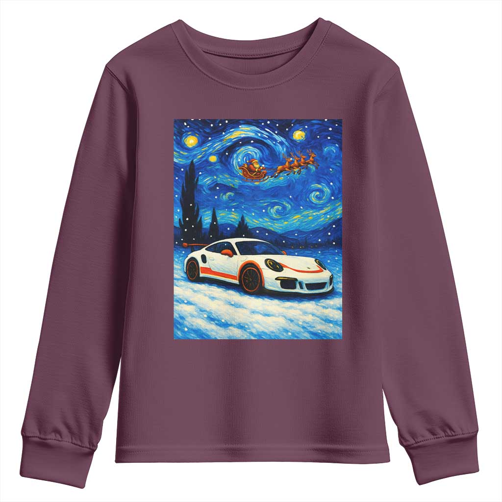 Racing Sports Car Youth Sweatshirt Starry Night Racing Silhouette TS14 Maroon Print Your Wear