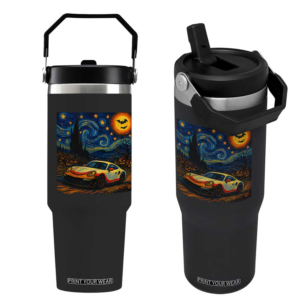 Racing Sports Flip Straw Tumbler Starry Night 911 Silhouette Halloween TS14 One Size: 30 oz Black Print Your Wear