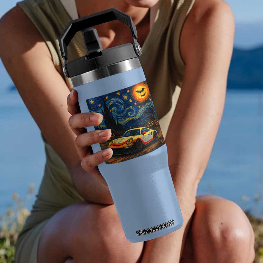Racing Sports Flip Straw Tumbler Starry Night 911 Silhouette Halloween TS14 One Size: 30 oz Light Blue Print Your Wear