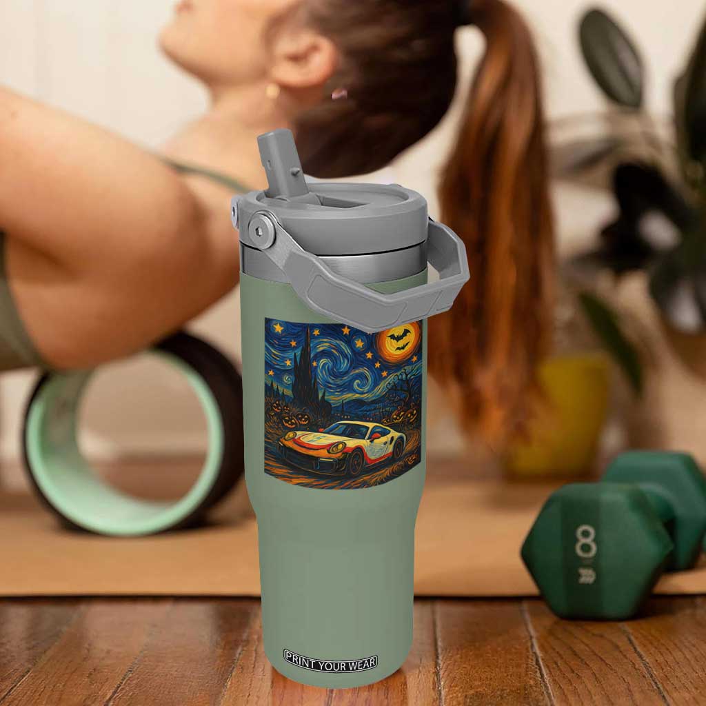 Racing Sports Flip Straw Tumbler Starry Night 911 Silhouette Halloween TS14 One Size: 30 oz Moss Green Print Your Wear