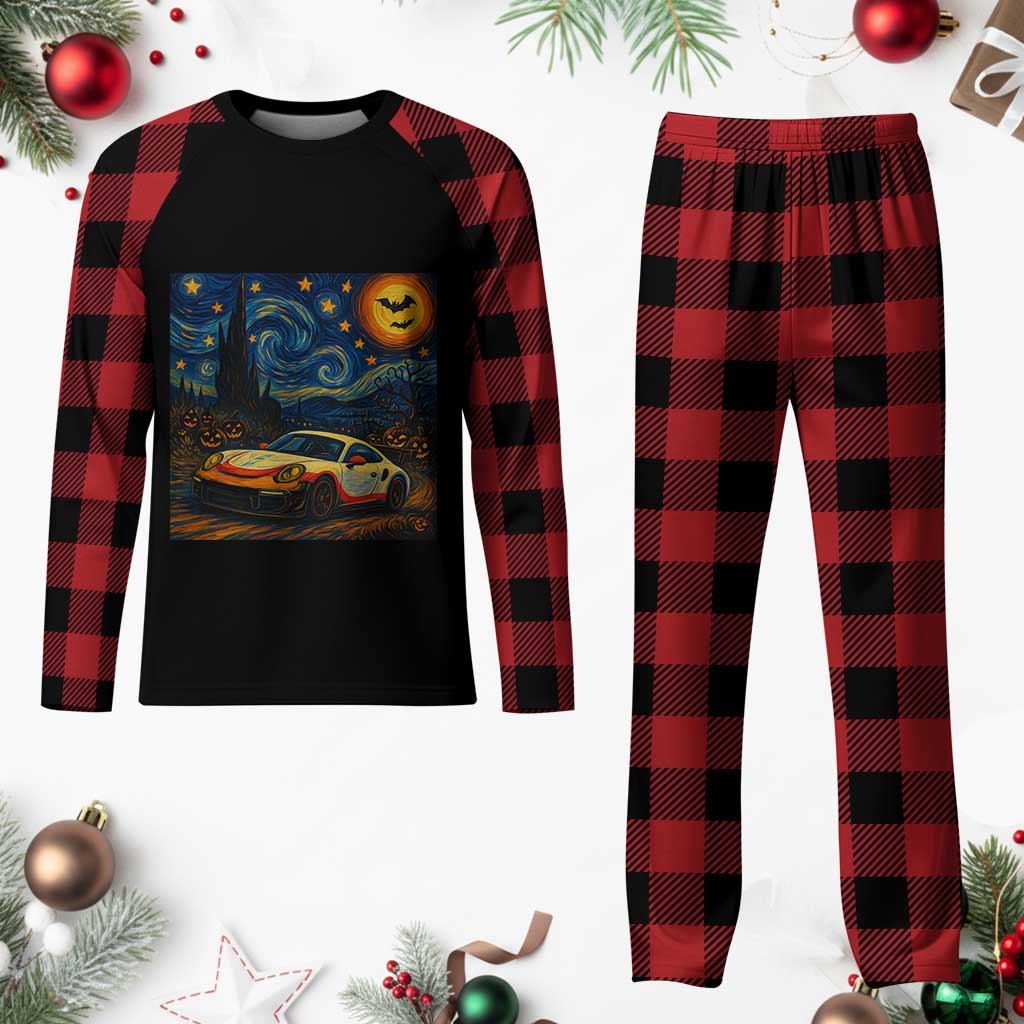 Racing Sports Plaid Pajama Set Starry Night 911 Silhouette Halloween TS14 Buffalo Plaid Print Your Wear