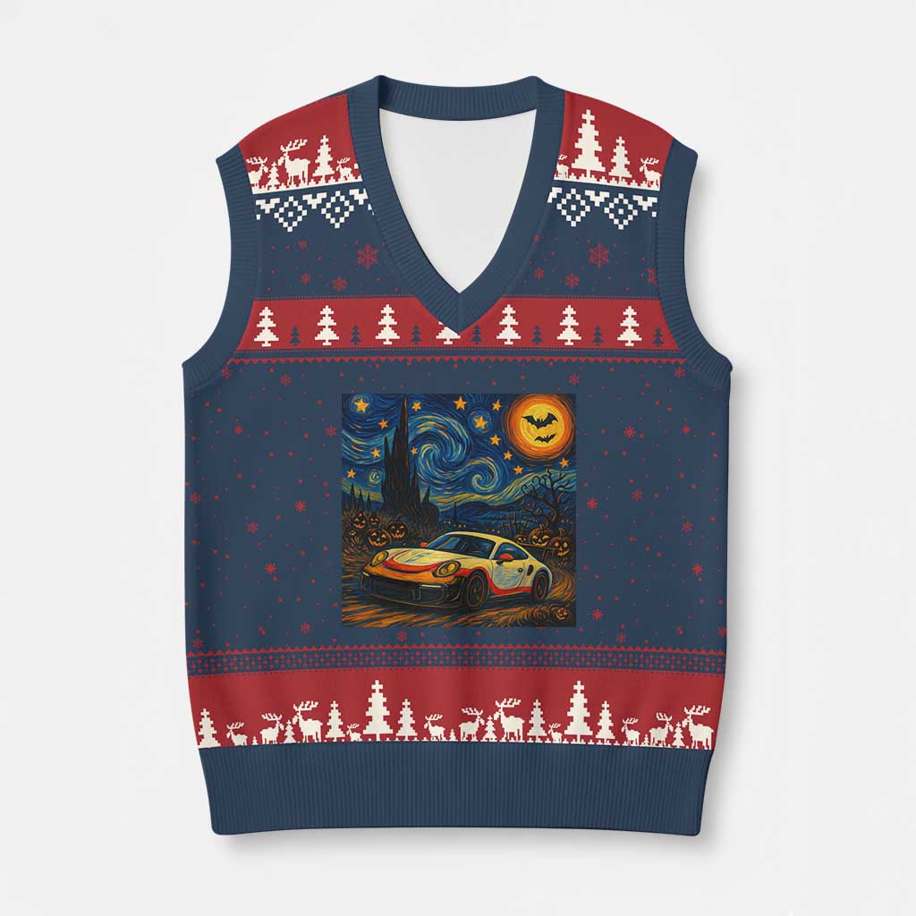 Racing Sports V-Neck Knit Sweater Vest Starry Night 911 Silhouette Halloween TS14 Navy Red Print Your Wear