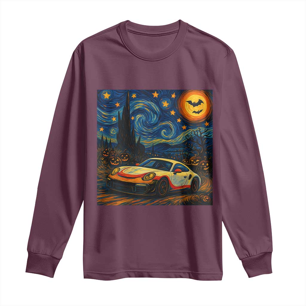 Racing Sports Long Sleeve Shirt Starry Night 911 Silhouette Halloween TS14 Maroon Print Your Wear