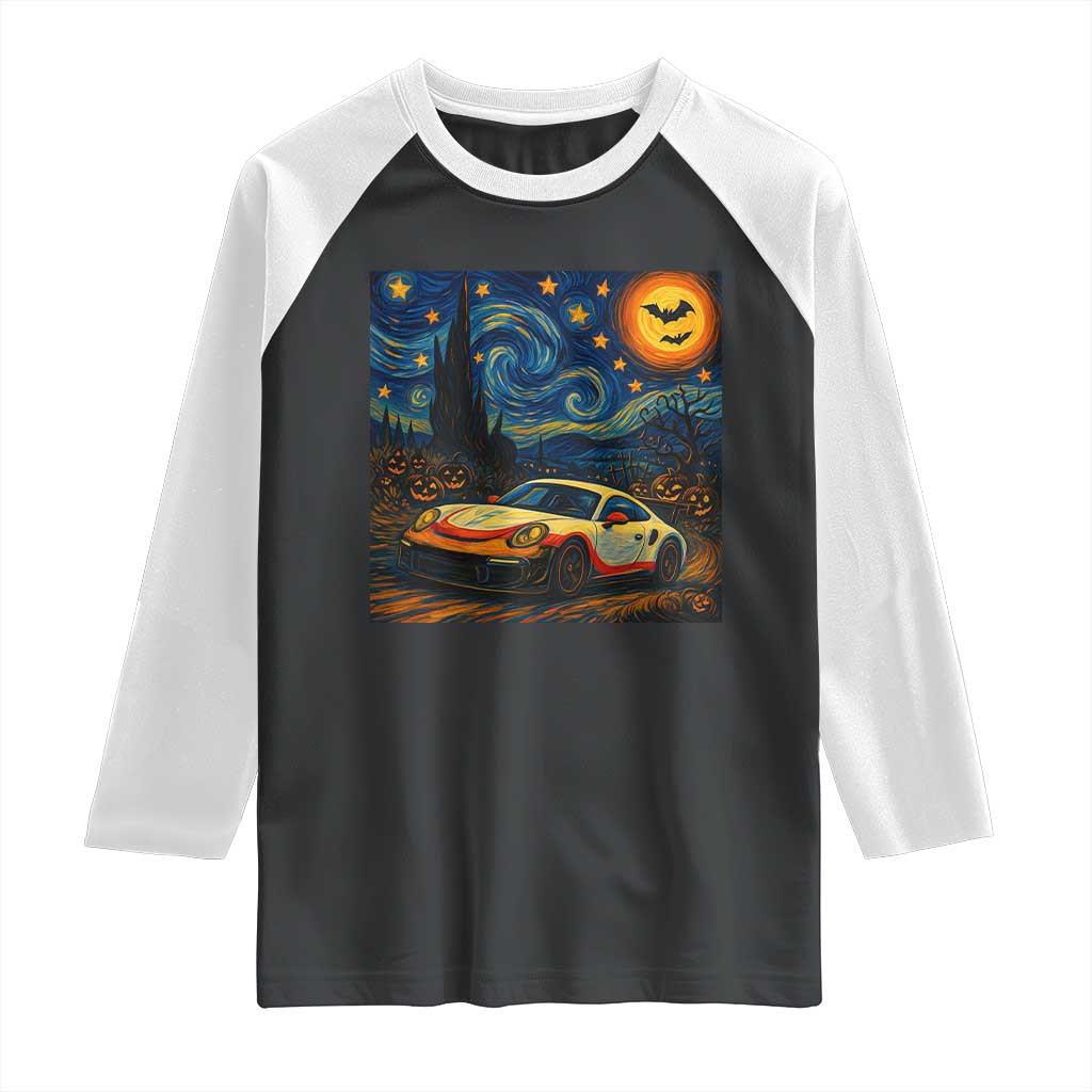 Racing Sports Raglan Shirt Starry Night 911 Silhouette Halloween TS14 Black White Print Your Wear