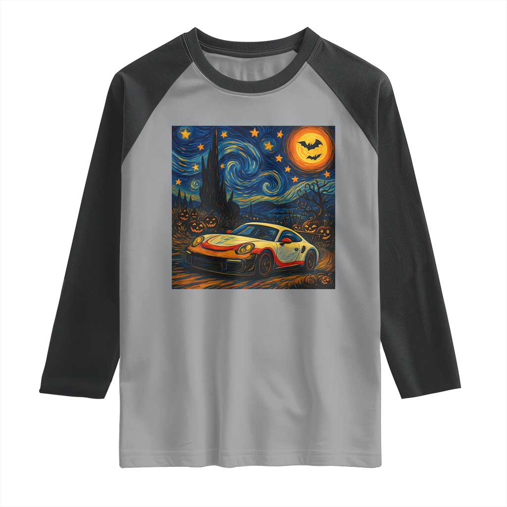 Racing Sports Raglan Shirt Starry Night 911 Silhouette Halloween TS14 Sport Gray Black Print Your Wear