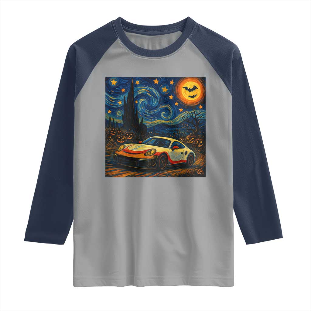 Racing Sports Raglan Shirt Starry Night 911 Silhouette Halloween TS14 Sport Gray Navy Print Your Wear