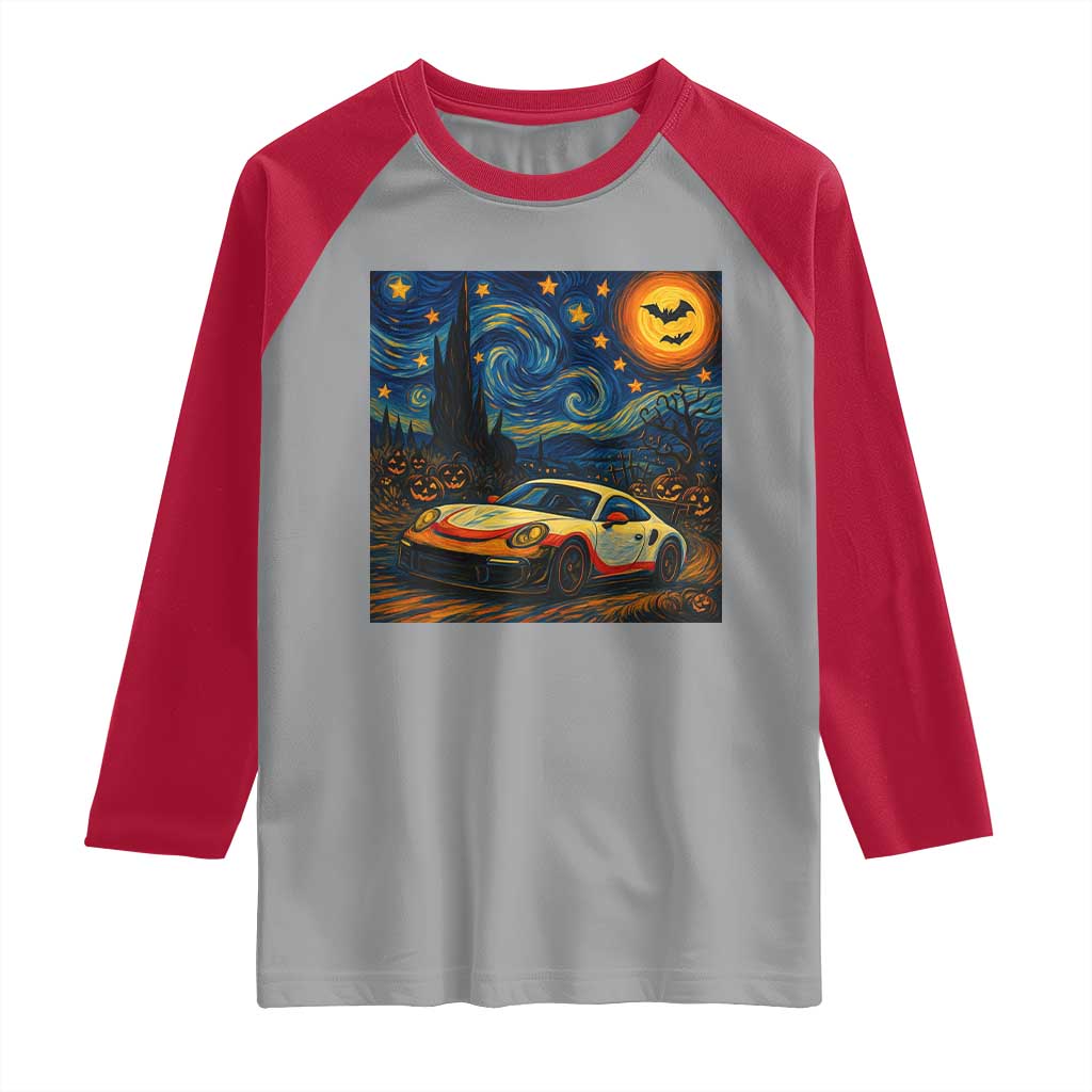 Racing Sports Raglan Shirt Starry Night 911 Silhouette Halloween TS14 Sport Gray Red Print Your Wear