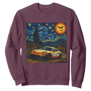 Racing Sports Sweatshirt Starry Night 911 Silhouette Halloween TS14 Maroon Print Your Wear
