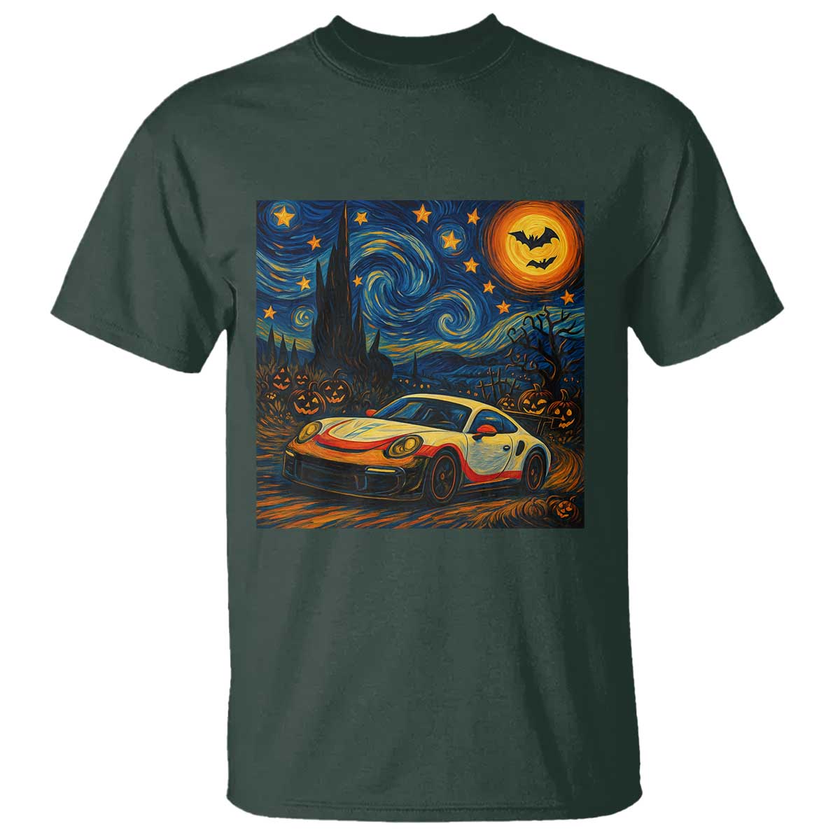Racing Sports T Shirt Starry Night 911 Silhouette Halloween TS14 Dark Forest Green Print Your Wear