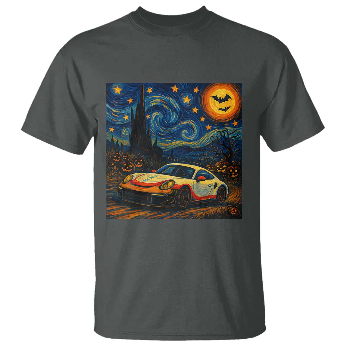 Racing Sports T Shirt Starry Night 911 Silhouette Halloween TS14 Dark Heather Print Your Wear