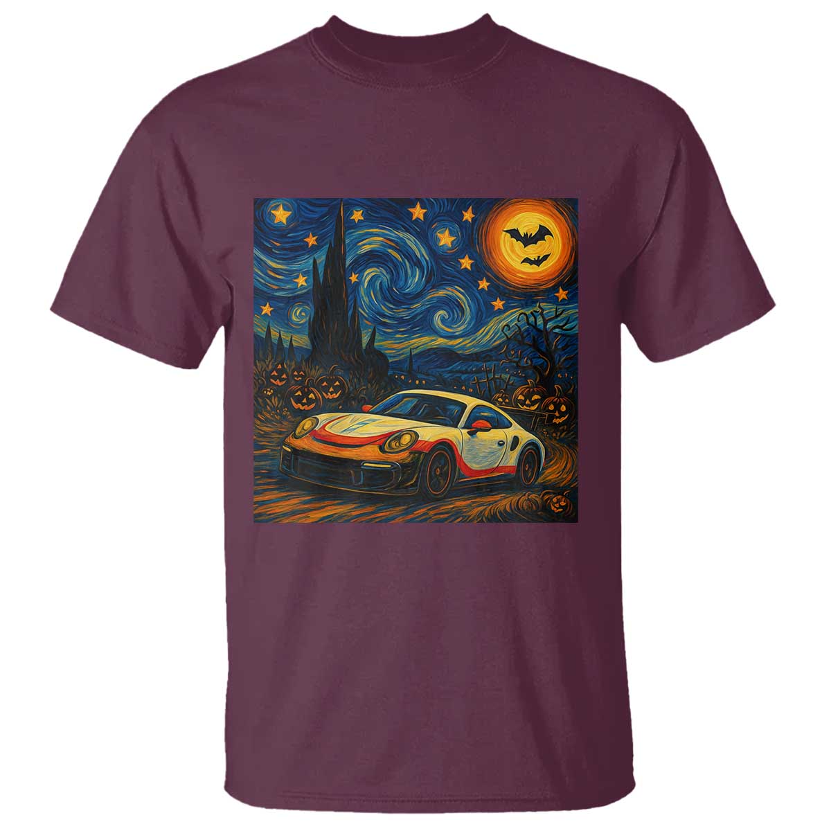 Racing Sports T Shirt Starry Night 911 Silhouette Halloween TS14 Maroon Print Your Wear