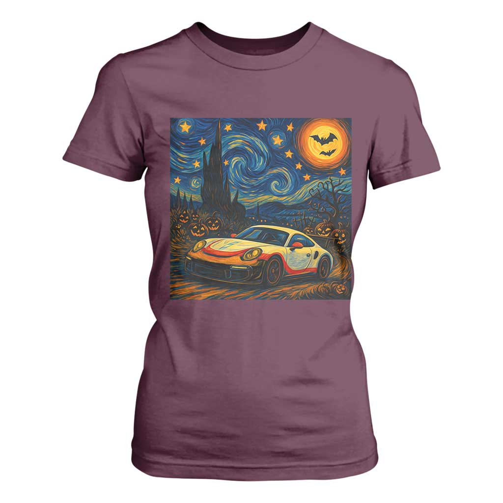 Racing Sports T Shirt For Women Starry Night 911 Silhouette Halloween TS14 Maroon Print Your Wear