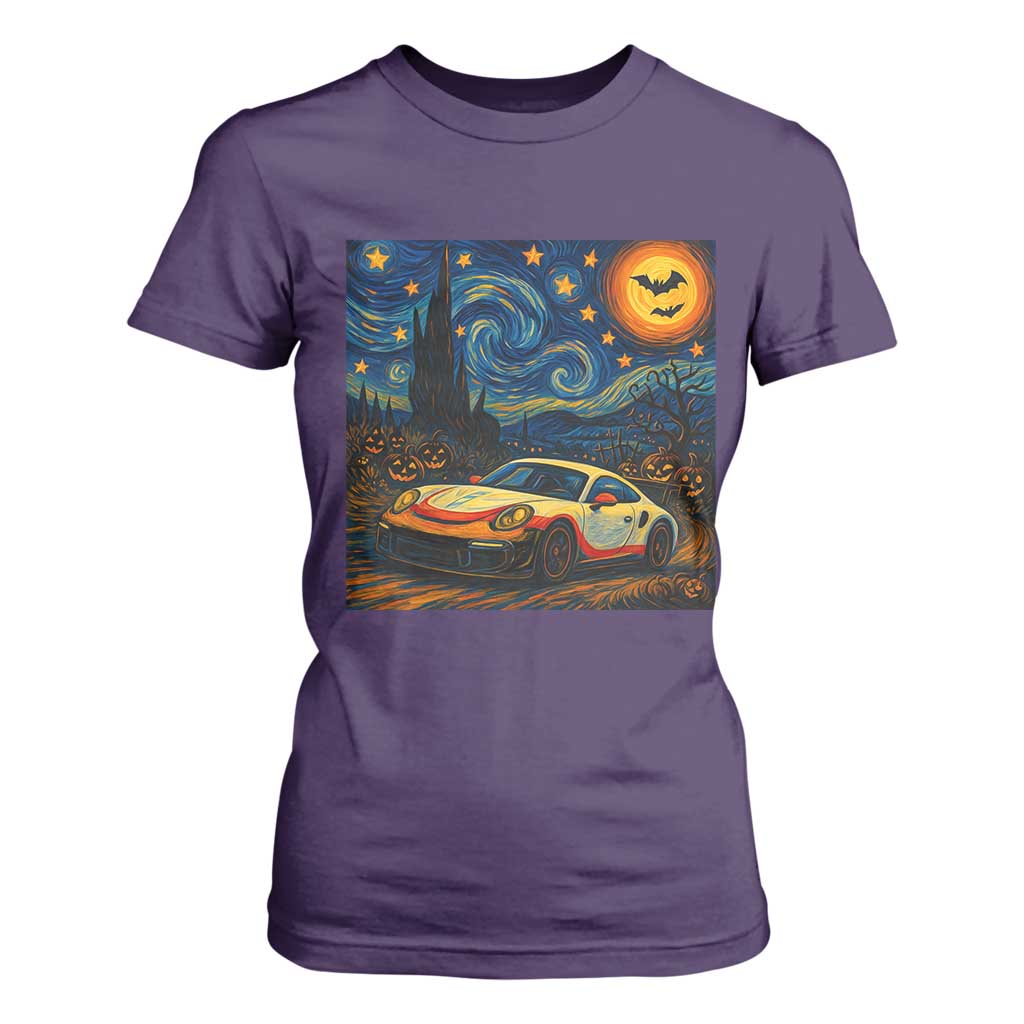 Racing Sports T Shirt For Women Starry Night 911 Silhouette Halloween TS14 Purple Print Your Wear