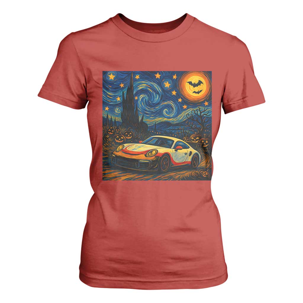 Racing Sports T Shirt For Women Starry Night 911 Silhouette Halloween TS14 Red Print Your Wear