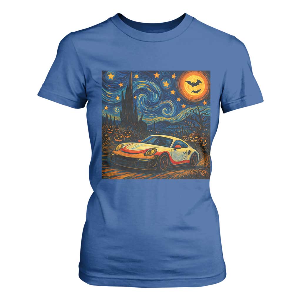Racing Sports T Shirt For Women Starry Night 911 Silhouette Halloween TS14 Royal Blue Print Your Wear