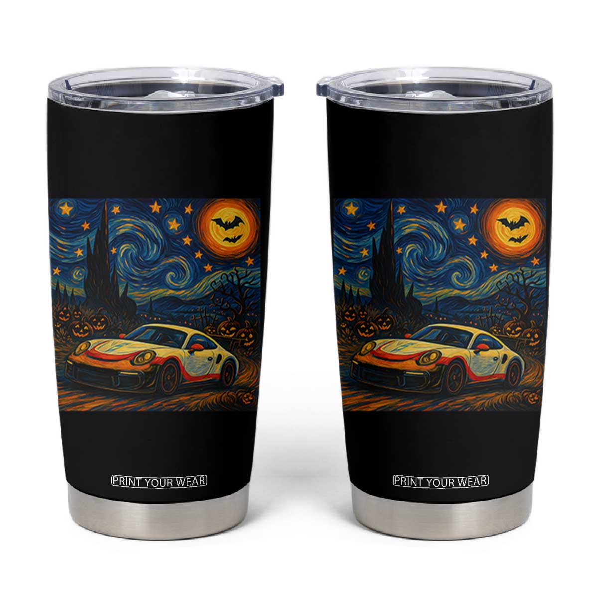 Racing Sports Tumbler Cup Starry Night 911 Silhouette Halloween TS14 Black Print Your Wear