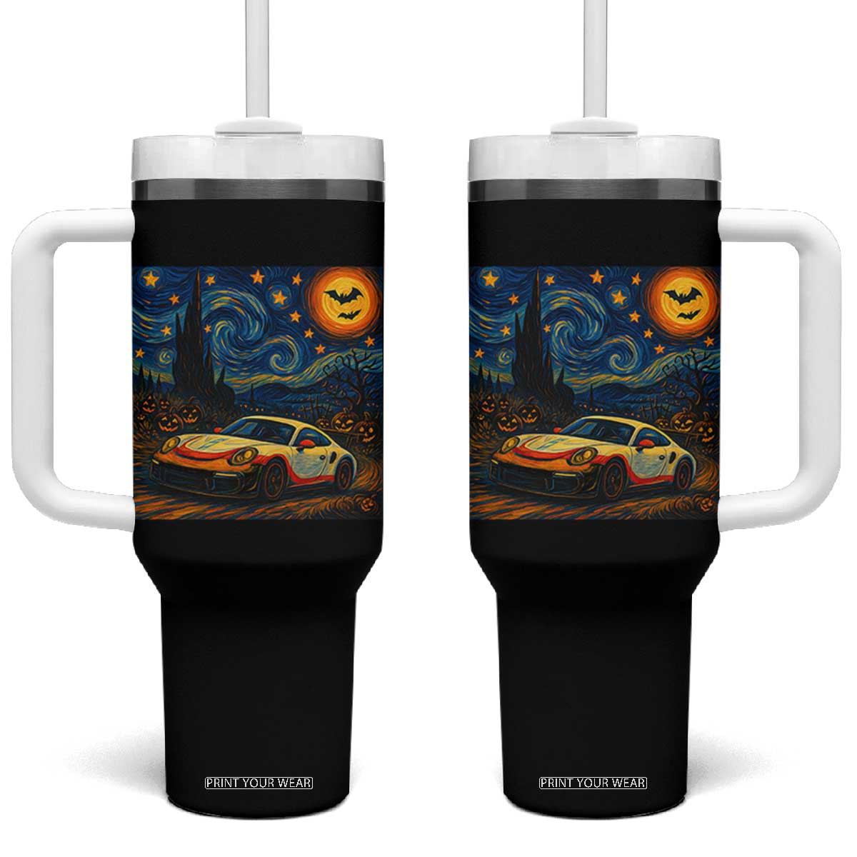 Racing Sports Tumbler With Handle Starry Night 911 Silhouette Halloween TS14 One Size: 40 oz Black Print Your Wear
