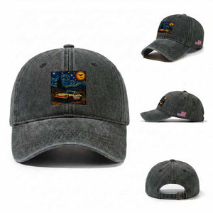 Racing Sports Washed Cotton Baseball Cap Starry Night 911 Silhouette Halloween TS14 Washed Cap Universal Fit Dark Green Print Your Wear