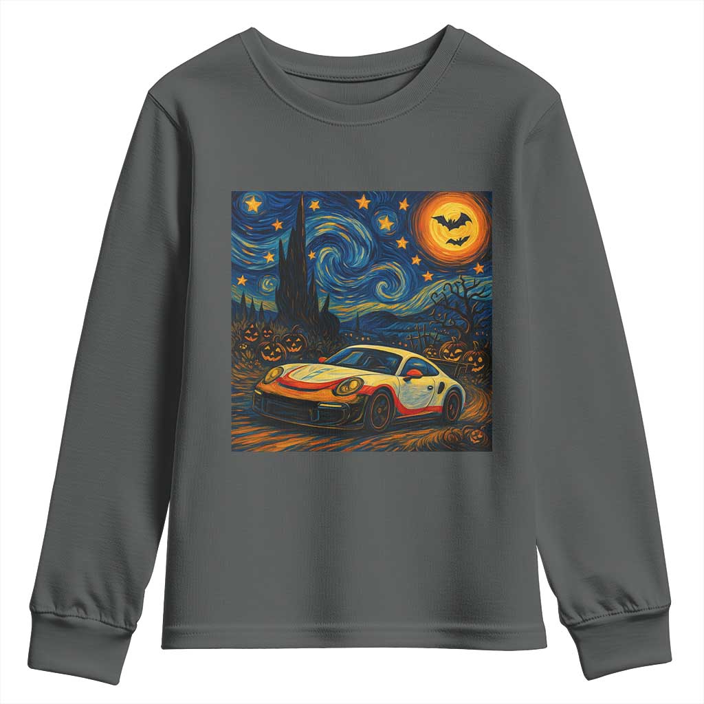 Racing Sports Youth Sweatshirt Starry Night 911 Silhouette Halloween TS14 Dark Heather Print Your Wear