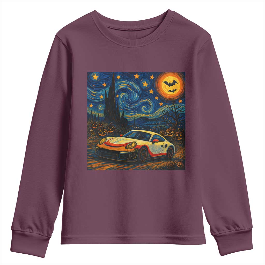 Racing Sports Youth Sweatshirt Starry Night 911 Silhouette Halloween TS14 Maroon Print Your Wear