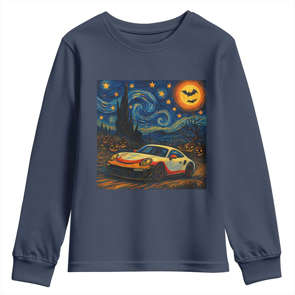 Racing Sports Youth Sweatshirt Starry Night 911 Silhouette Halloween TS14 Navy Print Your Wear