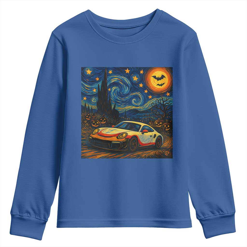 Racing Sports Youth Sweatshirt Starry Night 911 Silhouette Halloween TS14 Royal Blue Print Your Wear