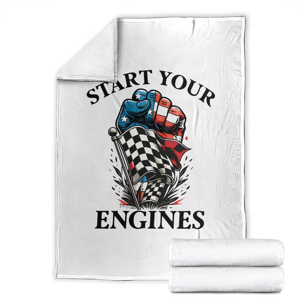 Checkered American Flag Racing Throw Blanket Start Your Engines Race Car TS14 White Print Your Wear