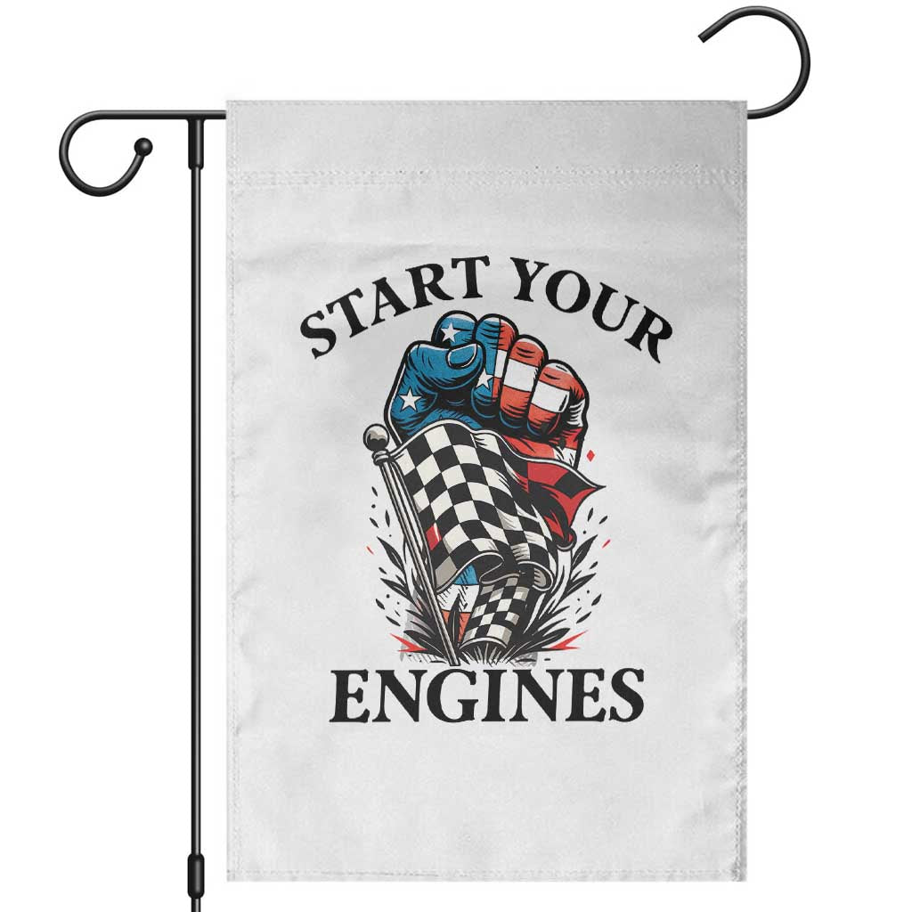 Checkered American Flag Racing Garden Flag Start Your Engines Race Car TS14 White Print Your Wear