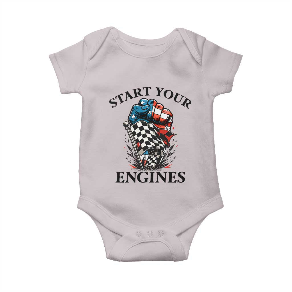 Checkered American Flag Racing Baby Onesie Start Your Engines Race Car TS14 Ice Gray Print Your Wear