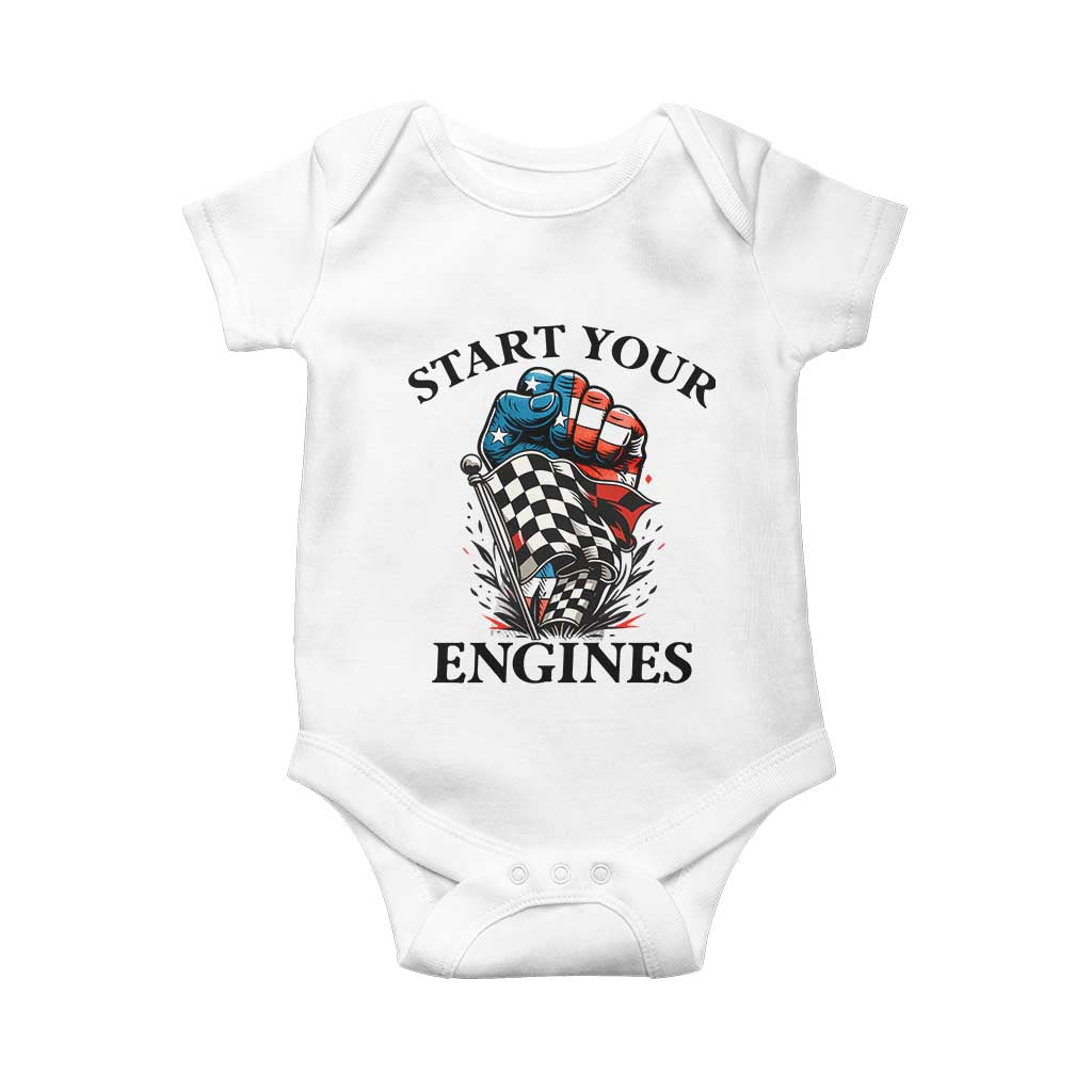 Checkered American Flag Racing Baby Onesie Start Your Engines Race Car TS14 White Print Your Wear