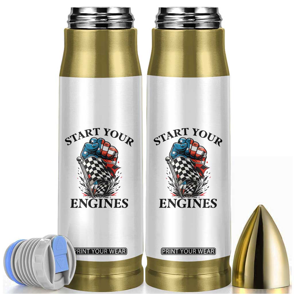 Checkered American Flag Racing Bullet Tumbler Start Your Engines Race Car TS14 White Print Your Wear