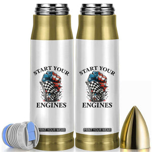 Checkered American Flag Racing Bullet Tumbler Start Your Engines Race Car TS14 White Print Your Wear