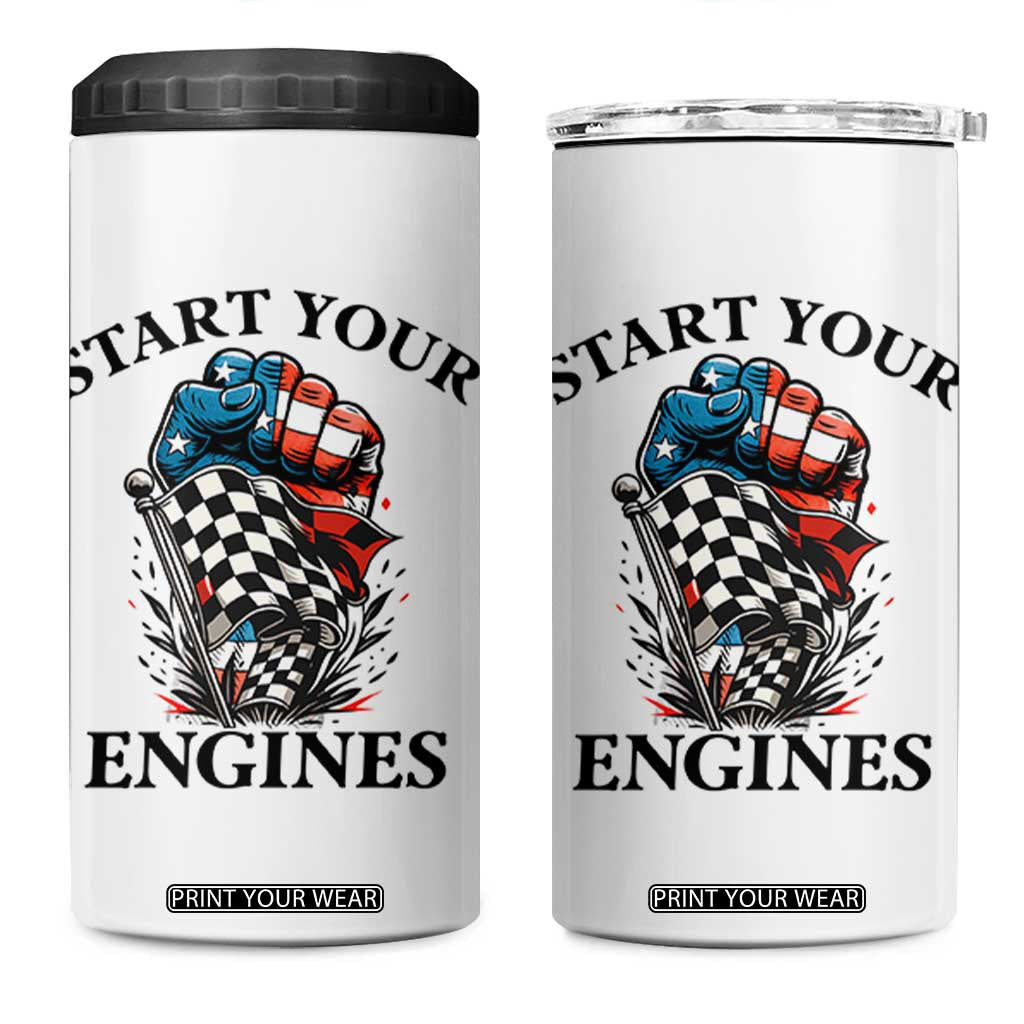 Checkered American Flag Racing 4 in 1 Can Cooler Tumbler Start Your Engines Race Car TS14 One Size: 16 oz White Print Your Wear
