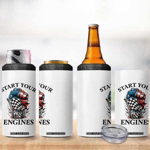 Checkered American Flag Racing 4 in 1 Can Cooler Tumbler Start Your Engines Race Car TS14 Print Your Wear